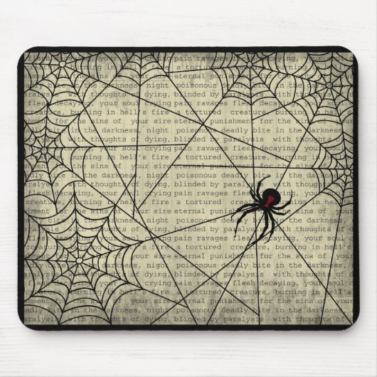 Boo Black Widow Spider & Creepy Text voor Hallowee Muismat (Voorkant)