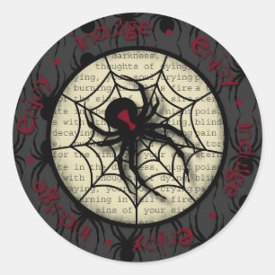 Boo Black Widow Spider & Creepy Text voor Hallowee Ronde Sticker