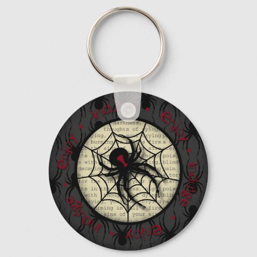 Boo Black Widow Spider & Creepy Text voor Hallowee Sleutelhanger (Voorkant)
