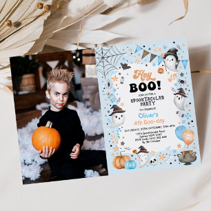 Boo. Blue Halloween Ghost Boy Birthday Kaart
