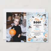 Boo. Blue Halloween Ghost Boy Birthday Kaart (Voorkant)