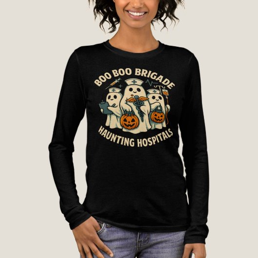 Boo Boo Brigade Haunting Hospitals Nurse Halloween Tri-Blend Shirt (Voorkant)