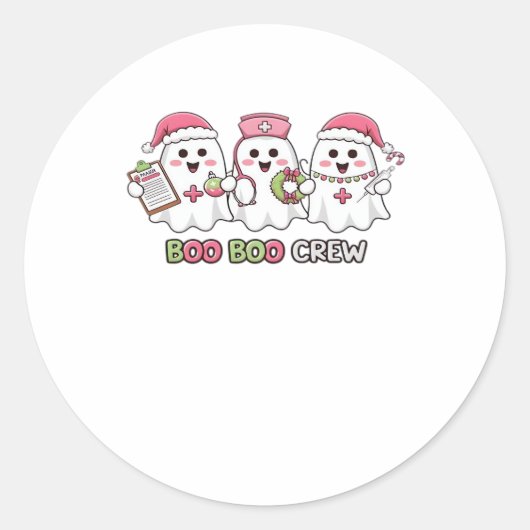Boo Boo Crew Christmas, Ghost Nurse Oversized T-SH Ronde Sticker (Voorkant)