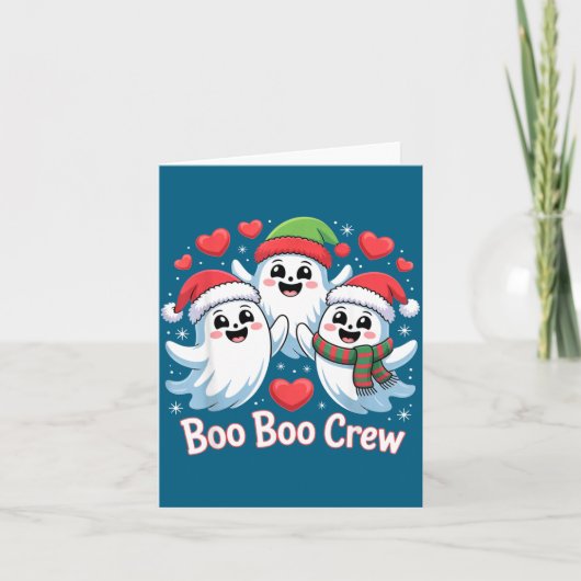 Boo-boo Crew Christmas Ghost Santa Hat Halloween H Kaart (Voorkant)