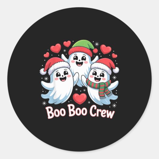 Boo-boo Crew Christmas Ghost Santa Hat Halloween H Ronde Sticker (Voorkant)
