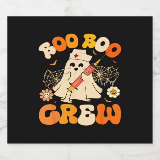 Boo Boo Crew Funny Ghost For Nurse, Retro Hallowee Sparkling Wijnetiket (Enkel label)