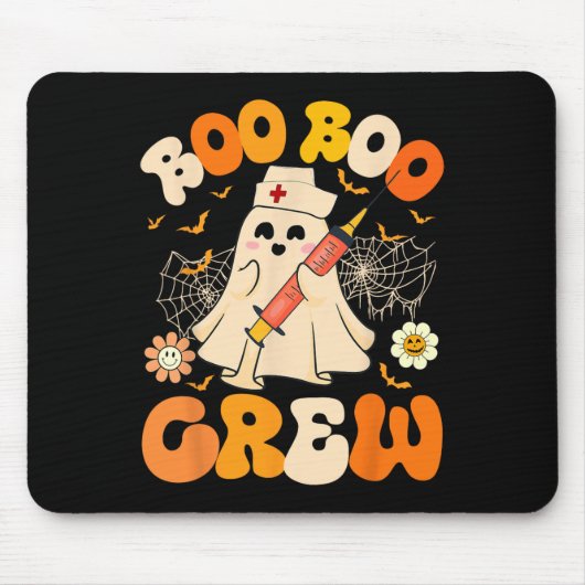 Boo Boo Crew Funny Ghost Nurse Retro Halloween Nur Muismat (Voorkant)