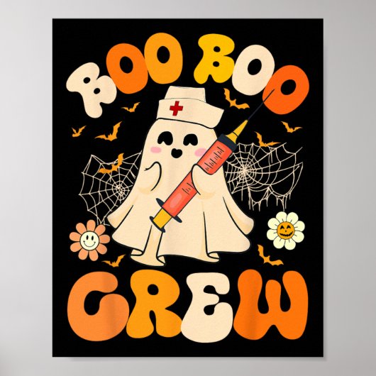 Boo Boo Crew Funny Ghost Nurse Retro Halloween Nur Poster (Voorkant)