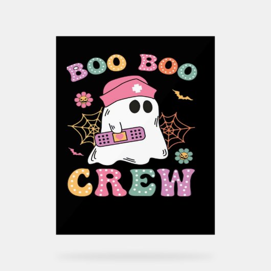 Boo Boo Crew Ghost Nurse Classic T-shirt Acryl Bord (Voorkant)