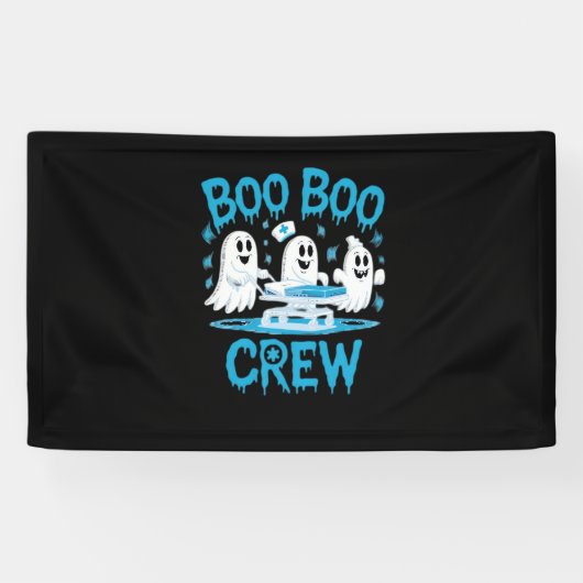 Boo Boo Crew Ghost Paramedic Nurse Halloween Essen Spandoek (Horizontaal)