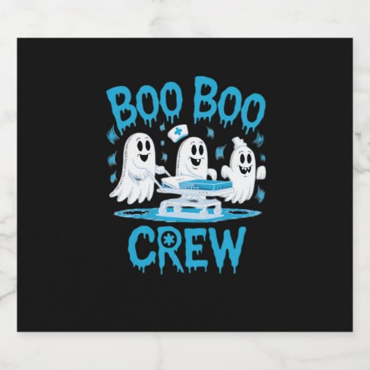 Boo Boo Crew Ghost Paramedic Nurse Halloween Essen Sparkling Wijnetiket (Enkel label)