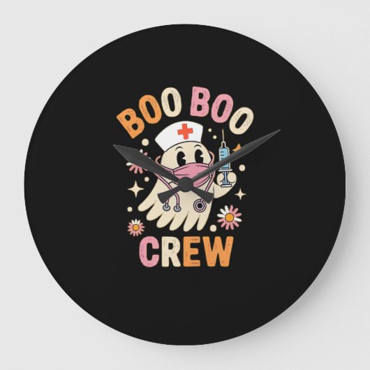 Boo Boo Crew Halloween Ghost Nurse Essential T-Shi Grote Klok (Voorkant)