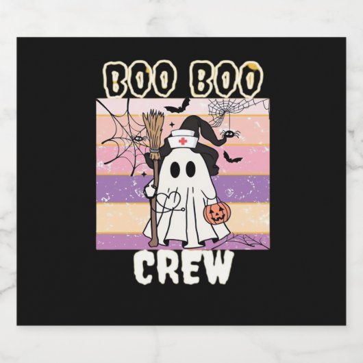 Boo Boo Crew Halloween Ghost Nurse Essential T-Shi Sparkling Wijnetiket (Enkel label)