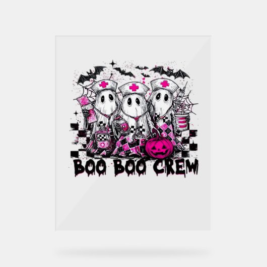 Boo Boo Crew Halloween Nurse Classic T-shirt Acryl Bord (Voorkant)