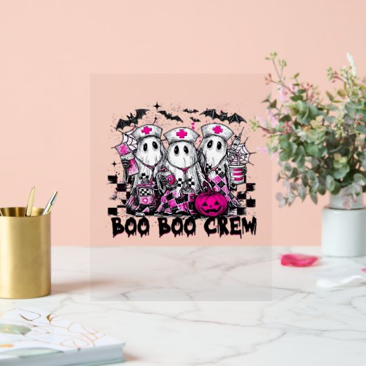 Boo Boo Crew Halloween Nurse Classic T-shirt Acryl Bord (Huwelijk)