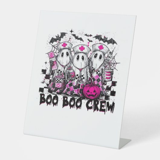 Boo Boo Crew Halloween Nurse Classic T-shirt Reclamebord Met Voetstuk (Voorkant)