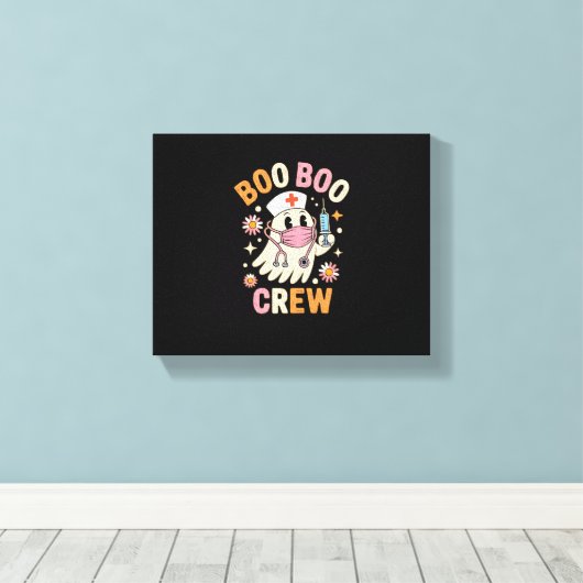 Boo Boo Crew Halloween Nurse Essential T-shirt Canvas Afdruk (Insitu (Houten vloer))
