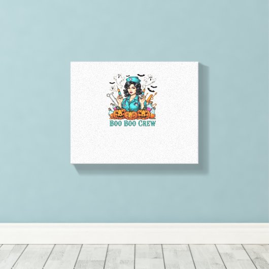 Boo Boo Crew Halloween Nurse met Spuiten en Pum Canvas Afdruk (Insitu (Houten vloer))