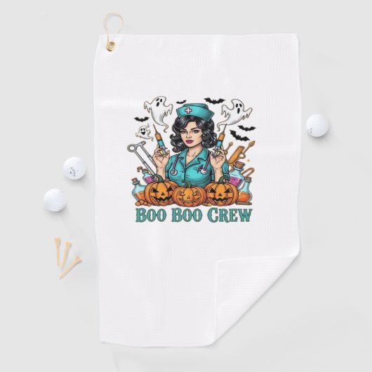 Boo Boo Crew Halloween Nurse met Spuiten en Pum Golfhanddoek (Insitu)