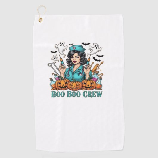 Boo Boo Crew Halloween Nurse met Spuiten en Pum Golfhanddoek (Voorkant)
