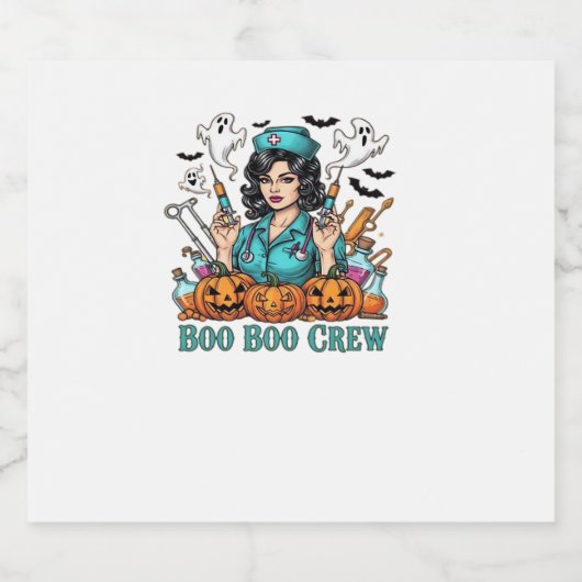 Boo Boo Crew Halloween Nurse met Spuiten en Pum Sparkling Wijnetiket (Enkel label)