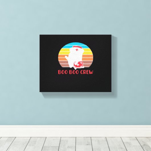 Boo Boo Crew Nurse Funny Ghost Halloween Classic T Canvas Afdruk (Insitu (Houten vloer))