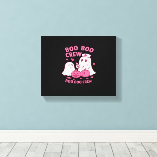 Boo Boo Crew Nurse Funny Halloween Ghost Nurse Gir Canvas Afdruk (Insitu (Houten vloer))