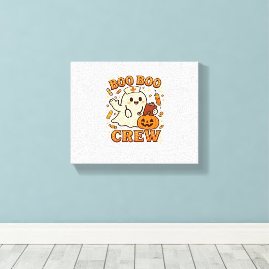 Boo Boo Crew Nurse Funny Halloween Ghost Nurse Gir Canvas Afdruk (Insitu (Houten vloer))