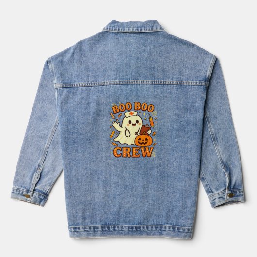 Boo Boo Crew Nurse Funny Halloween Ghost Nurse Gir Denim Jacket (Achterkant)