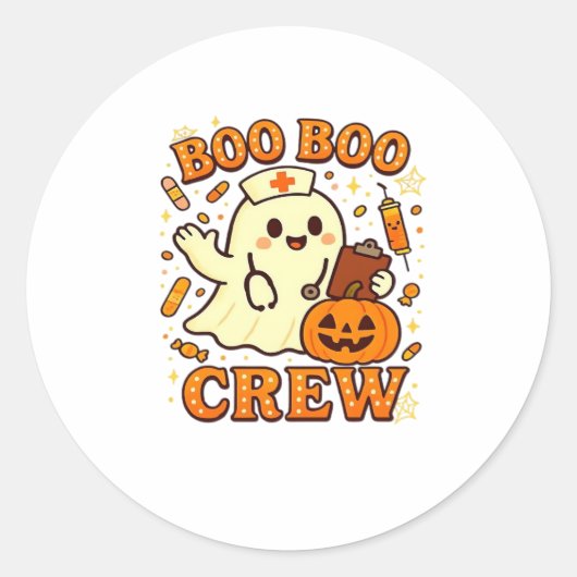 Boo Boo Crew Nurse Funny Halloween Ghost Nurse Gir Ronde Sticker (Voorkant)