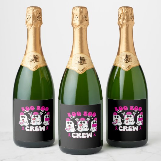 Boo Boo Crew Nurse Halloween Costume Ghost Breast Sparkling Wijnetiket (Flessen)