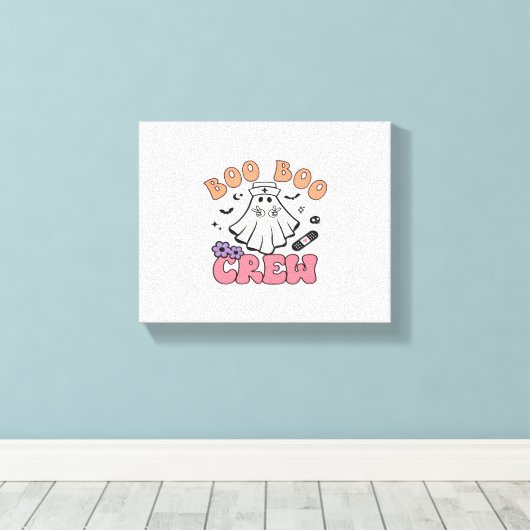 Boo Boo Crew Nurse Halloween Ghost Funny Classic T Canvas Afdruk (Insitu (Houten vloer))