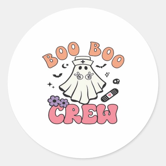 Boo Boo Crew Nurse Halloween Ghost Funny Classic T Ronde Sticker (Voorkant)
