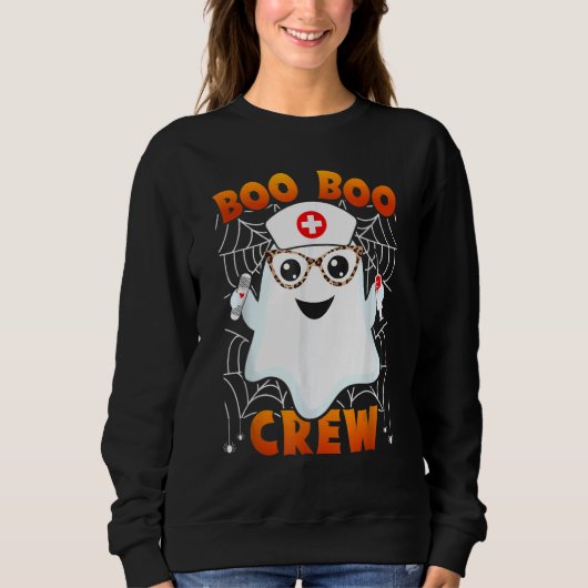 Boo Boo Crew Nurse Leopard Glasses Lazy Halloween  Trui (Voorkant)