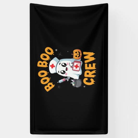 Boo Boo Crew Nurse Schattige Ghost Halloween Nursi Spandoek (Verticaal)