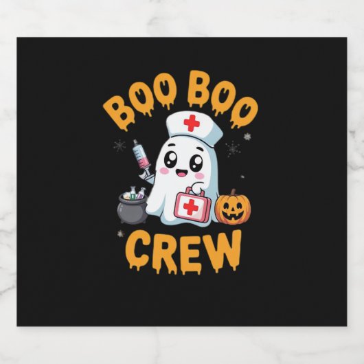 Boo Boo Crew Nurse Schattige Ghost Halloween Nursi Sparkling Wijnetiket (Enkel label)