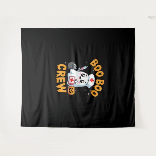 Boo Boo Crew Nurse Schattige Ghost Halloween Nursi Wandkleed (Voorkant (horizontaal))