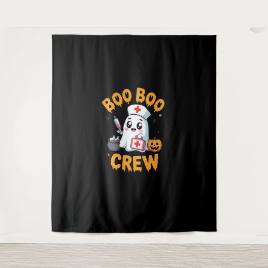 Boo Boo Crew Nurse Schattige Ghost Halloween Nursi Wandkleed (Voorkant)