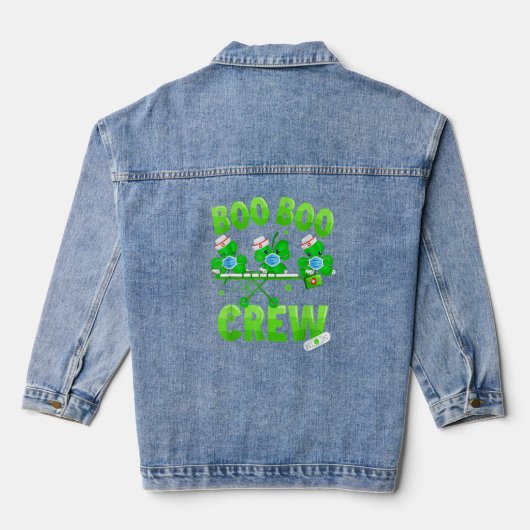 Boo Boo Crew Nurse St Patrick S Day Shamrock Face Denim Jacket (Achterkant)