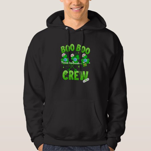 Boo Boo Crew Nurse St Patrick's Day Shamrock Face Hoodie (Voorkant)