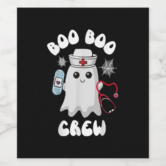 Boo Boo Crew Schattige Nurse Ghost Funny Halloween Wijn Etiket (Enkel label)