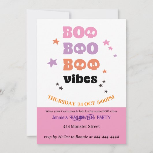 BOO BOO Vibes Halloween Party Kaart (Voorkant)
