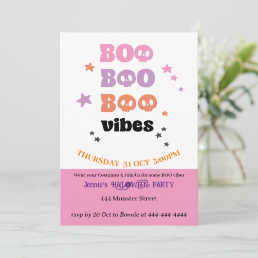 BOO BOO Vibes Halloween Party Kaart (Staand voorkant)