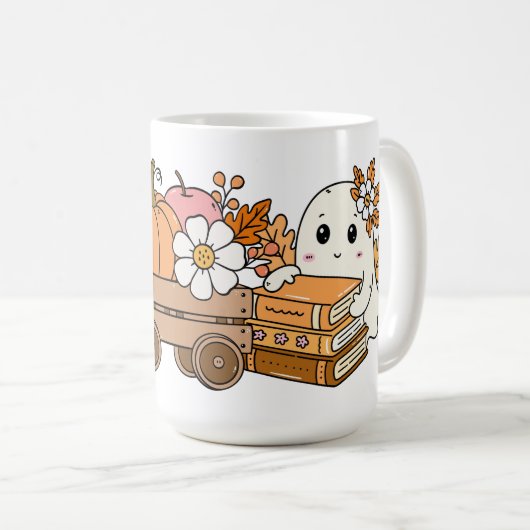 Boo & Books Adorable Ghost Reading Fall Design Koffiemok (Voorkant rechts)