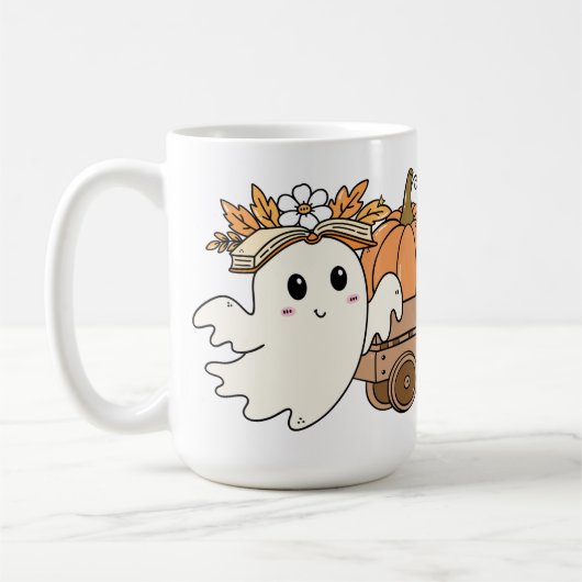Boo & Books Adorable Ghost Reading Fall Design Koffiemok (Links)