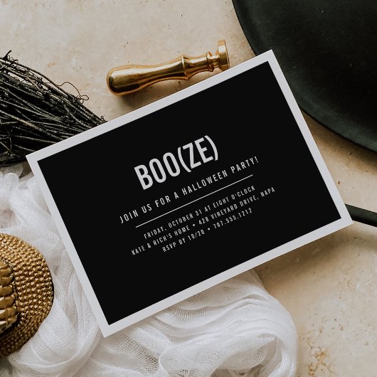 Boo & Booze Modern Halloween Party Invitation Kaart