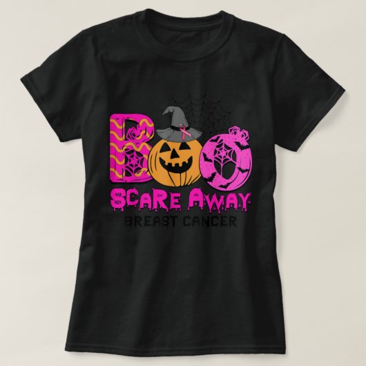 Boo Breast Cancer Pink Ribbon Funny Halloween Pomp T-shirt (Design voorkant)