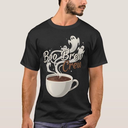 Boo Brew Crew Halloween Ghost Coffee T-shirt voor (Voorkant)