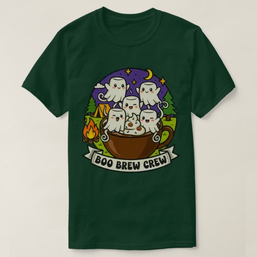 Boo Brew Crew Schattige Ghost Coffee Design T-shirt (Design voorkant)