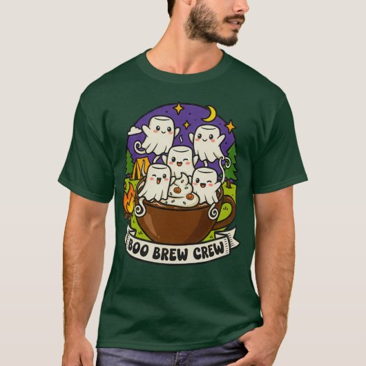 Boo Brew Crew Schattige Ghost Coffee Design T-shirt (Voorkant)